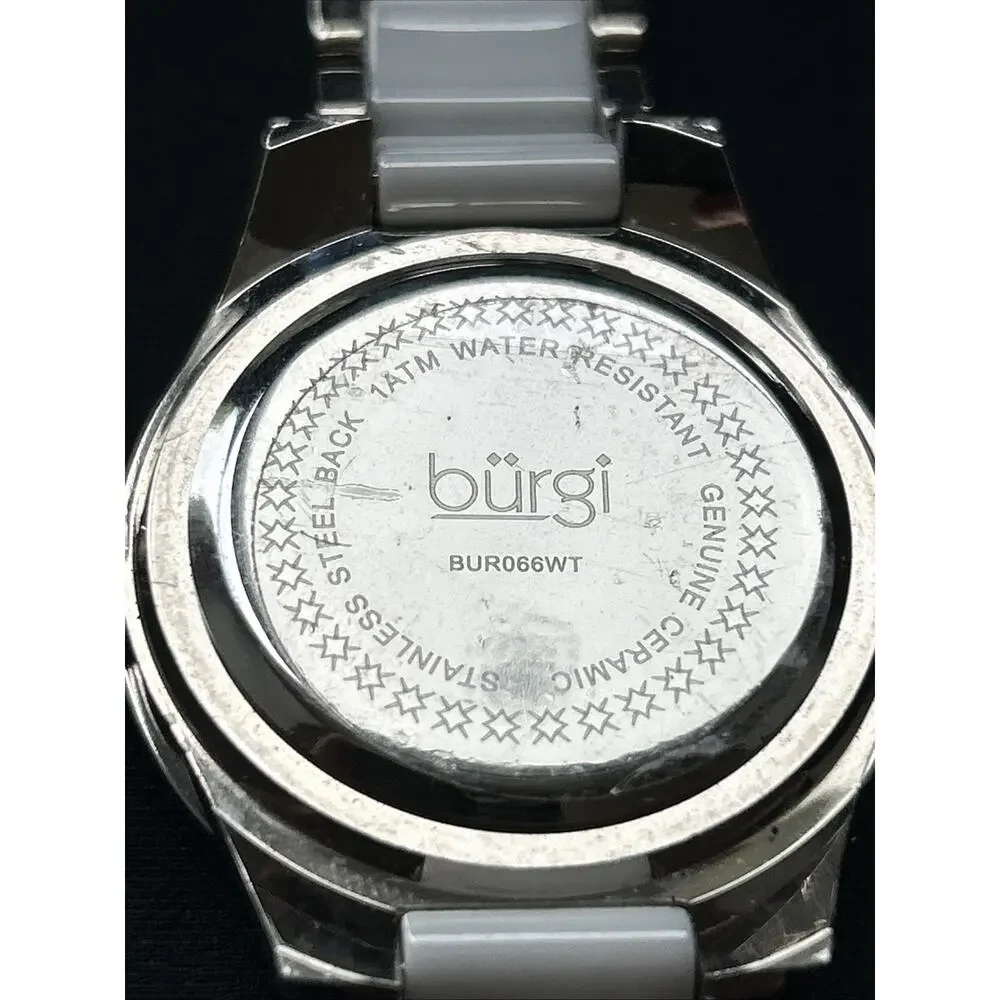 Burgi White And Silver Tone Rhinestone Bezel Women’s Quartz Watch